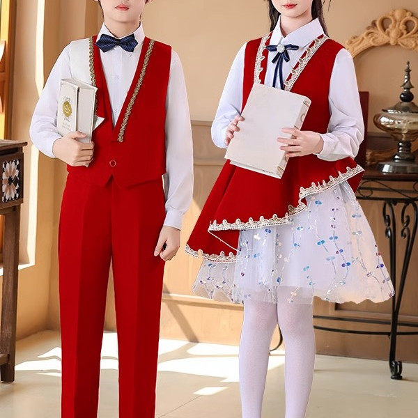 六一儿童演出服红色爱国朗诵演讲学院风男女童中小学生大合唱服装