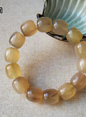 天然藏山羊角桶珠手串原色抛光精工血丝纹手链文玩珠串