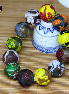 手工琉璃珠雕刻十二生肖手串古法萃取彩色手链