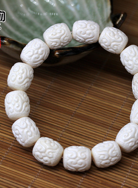 天然鹿角雕刻回纹桶珠手串原白色高密手链文玩珠串