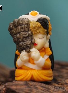 天然鹿角雕刻扎基拉姆吊坠手工彩绘根付挂件项坠背云配饰配件