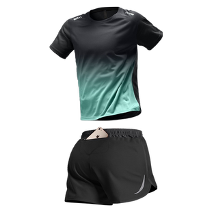 跑步运动套装男夏冰丝速干短袖健身衣服马拉松田径训练短裤装备t