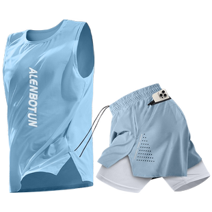 跑步运动套装男马拉松速干背心健身训练服夏季冰丝短裤专业晨跑服