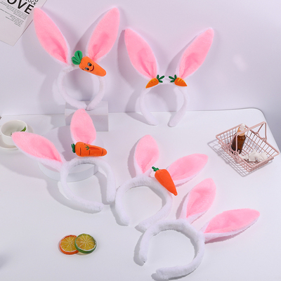 供应跨境毛绒兔耳朵发箍耳长18CM绒毛兔子耳朵头箍儿童节表演头饰