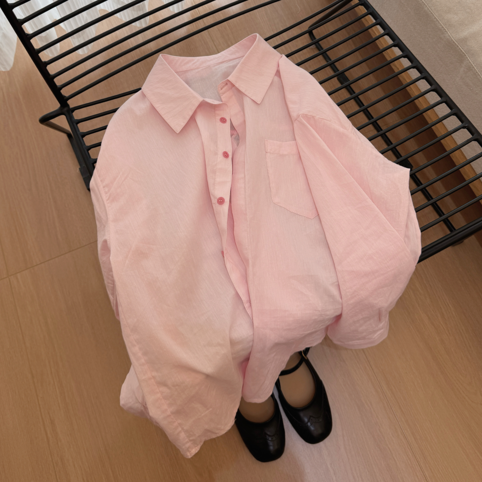 浅粉草莓心。JU好拳头面料系列！匹马棉亚麻混纺长袖衬衫女自制