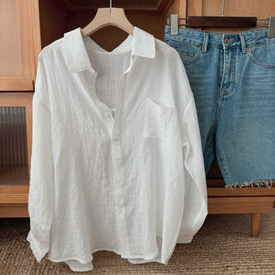 60支苎麻衬衫棉花糖自制简约宽松