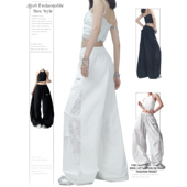 嘻哈甜酷辣妹休闲裤 DUSK街舞潮牌夏季 速干蕾丝拼接爵士运动长裤 子