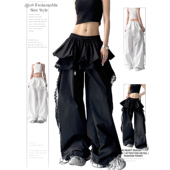 气质蕾丝飘带裙边假两件宽松阔腿休闲裤 新款 子女潮 春夏季 DUSK美式
