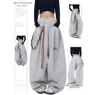 女休闲运动爵士舞宽松拖地阔腿裤 DUSK美式 复古腰绳设计感弯刀卫裤