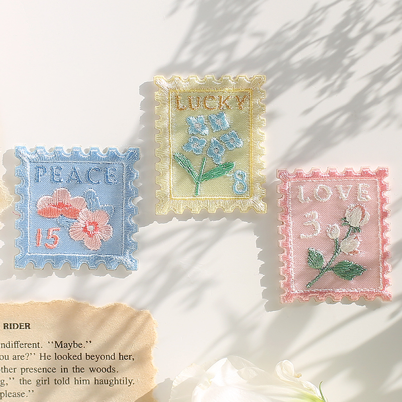 自粘邮票花朵刺绣布贴衣服补丁贴