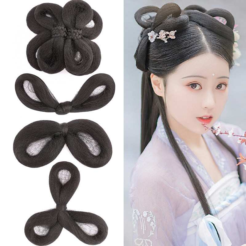 新款古装汉服假发三环发髻全发丝软手残党挽造型8字发包仙女发髻