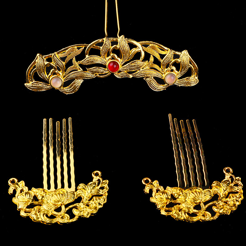 古风汉服明制发饰襦裙发钗流苏莲花发冠头饰花钿古装宋制造型配饰