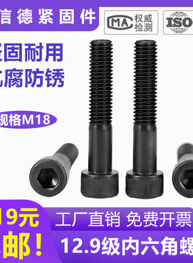 国标12.9级内六角螺丝加长杯头圆柱头螺钉M18*50x100x150x200x400