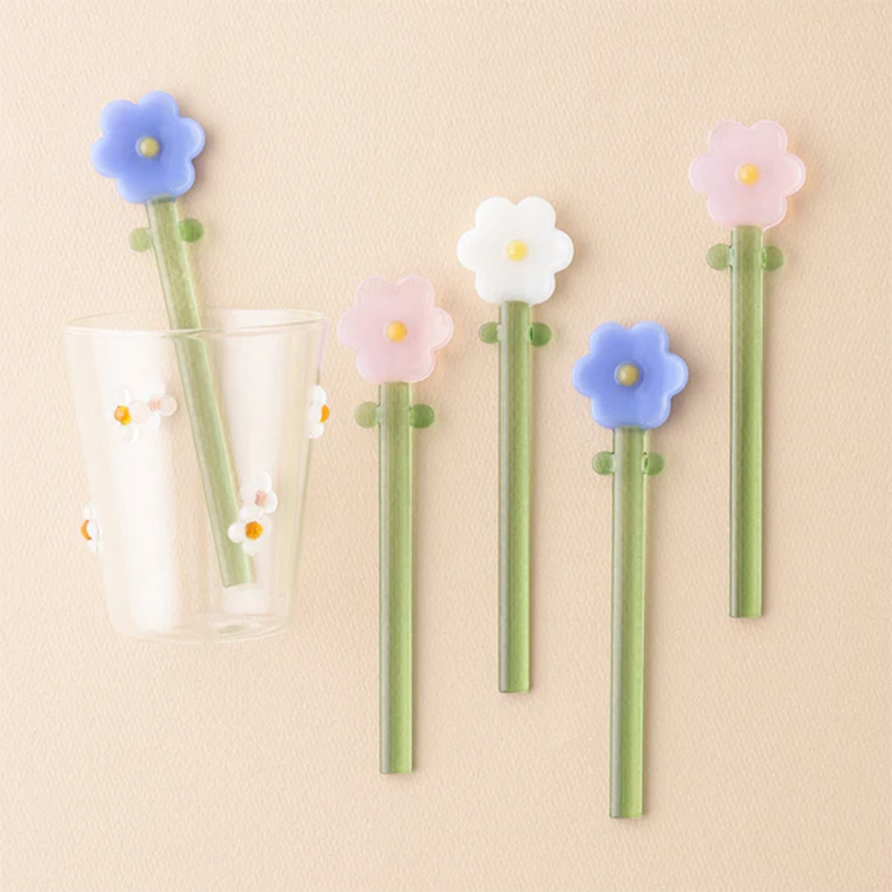 日本francfranc小清新花朵玻璃搅拌棒咖啡勺