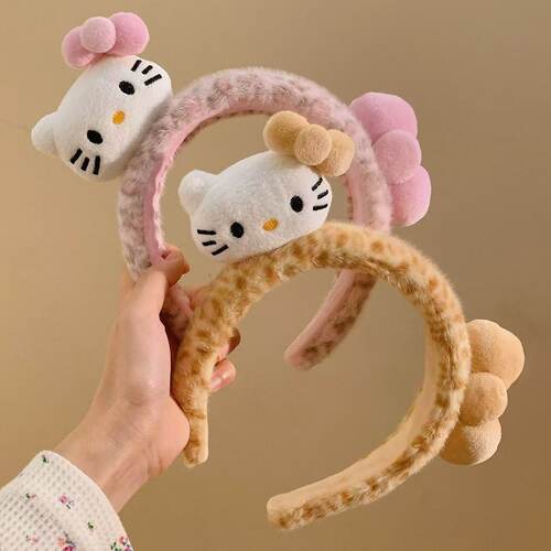 粉色豹纹毛绒发箍女可爱百搭头箍洗脸发卡高颅顶头饰
