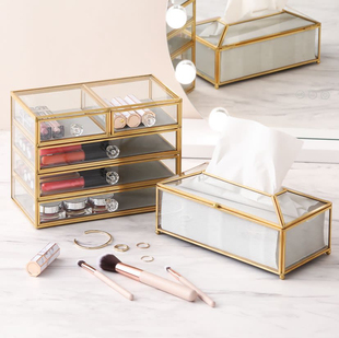 日本francfranc精美复古玻璃首饰化妆品收纳盒