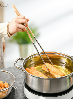 日本SP SAUCE 304不锈钢榉木加长款火锅油炸筷子捞面厨房油条筷子