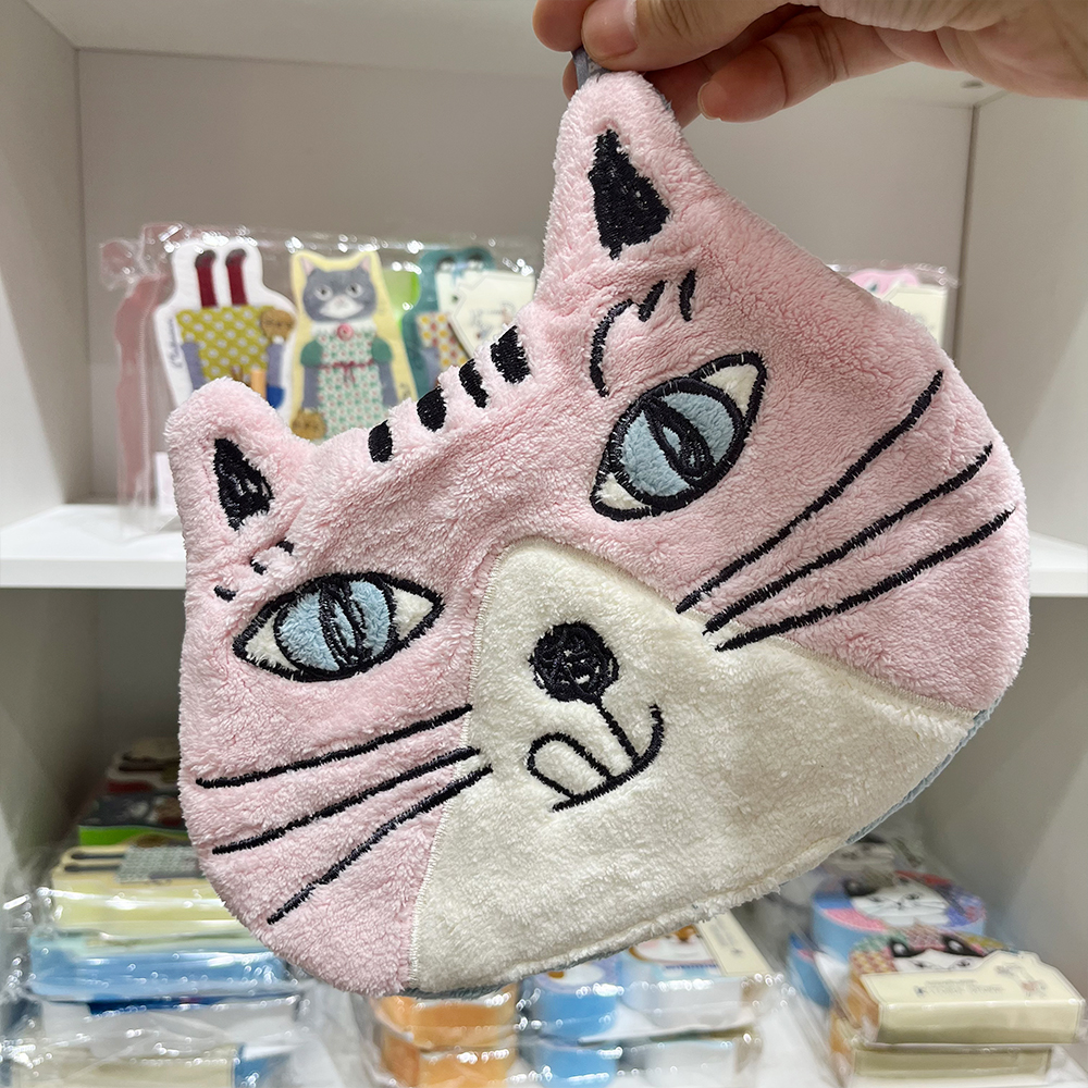 日本进口创意可爱小猫小狗擦手巾挂式速干吸水柔软厨房卫生间毛巾