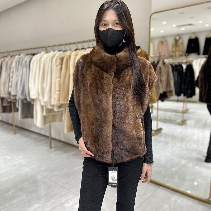 2024新款秋冬立领百搭进口整貂水貂皮马甲背心女时尚年轻皮草外套