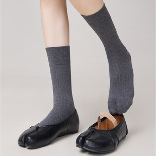 分趾袜马吉拉二趾中筒纯棉坑条袜子女秋冬木屐羊蹄夹脚拖鞋袜子女