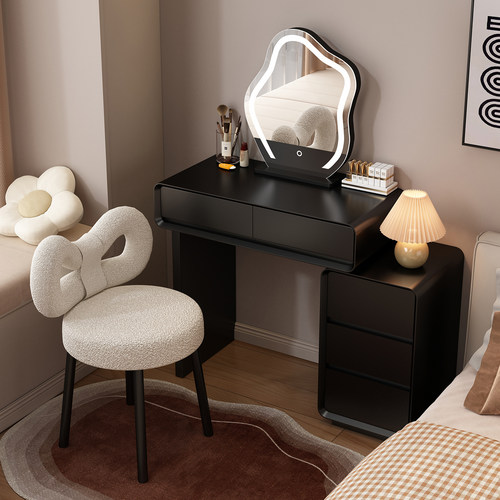 实木烤漆梳妆台黑色卧室轻奢小户