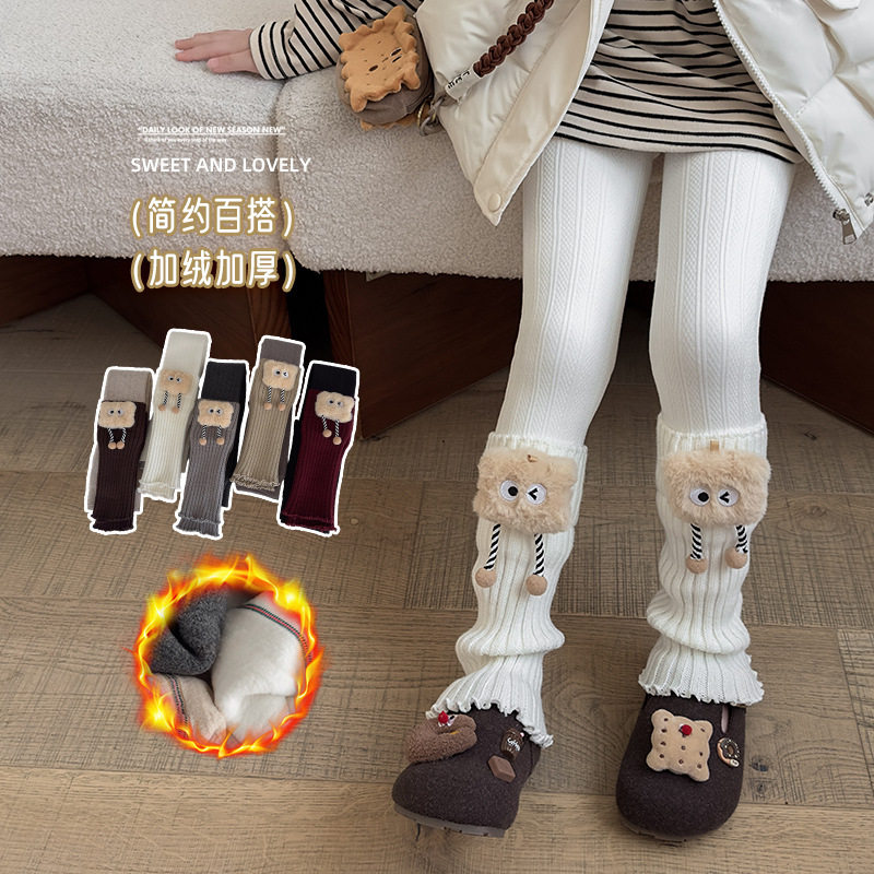 女童打底裤冬季加绒加厚拼袜套饼干公仔熊可爱洋气外穿长裤潮批发