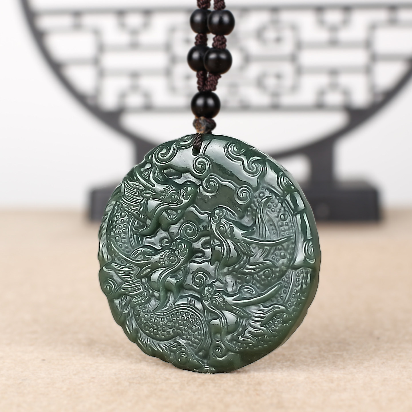 和田玉青玉九龙护身吊坠挂件