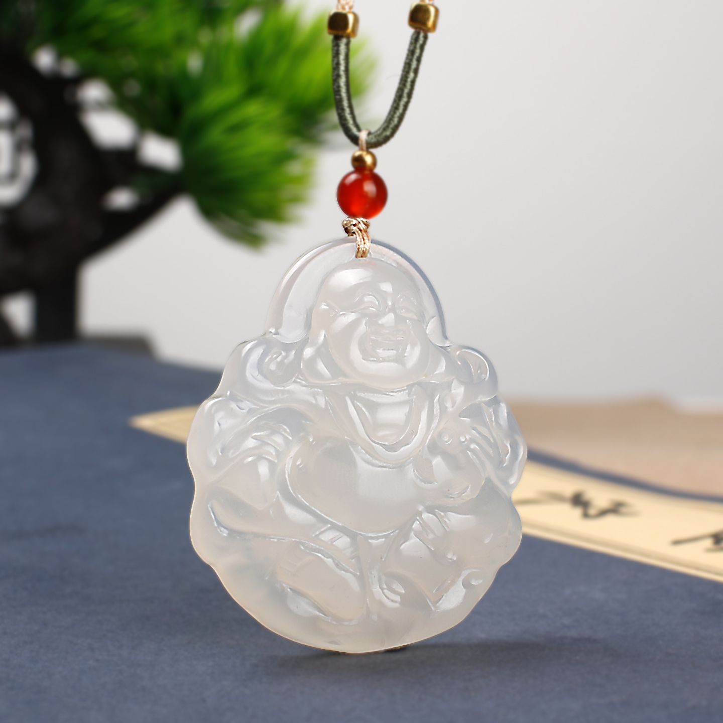 天然玉髓玛瑙弥勒佛吊坠男女款玉石大肚笑佛项链挂件玉佩带证书