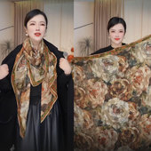 中国风复古气质披肩 女丝巾百搭时尚 干枯玫瑰140 140剪花烧花时尚