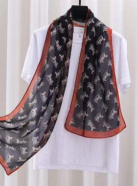 2025新款时尚薄款围巾波点丝巾夏季防晒披肩女士长巾黑色马车领巾