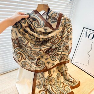 蓝咖腰果180*90左右围巾长巾腰果花纹复古大气披肩女披风旅游秋季