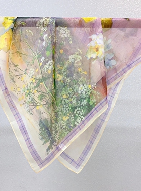 2025年夏季西丽纱70*70方巾夏季防晒时尚薄款围巾百搭丝巾黄玫瑰