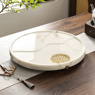 精工奢石茶盘家用2025新款圆形轻奢现代高档茶托盘大理石茶海茶台
