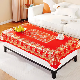 桌布防水防油免洗防烫轻奢高级感红色餐桌垫结婚茶几矩形烫金台布