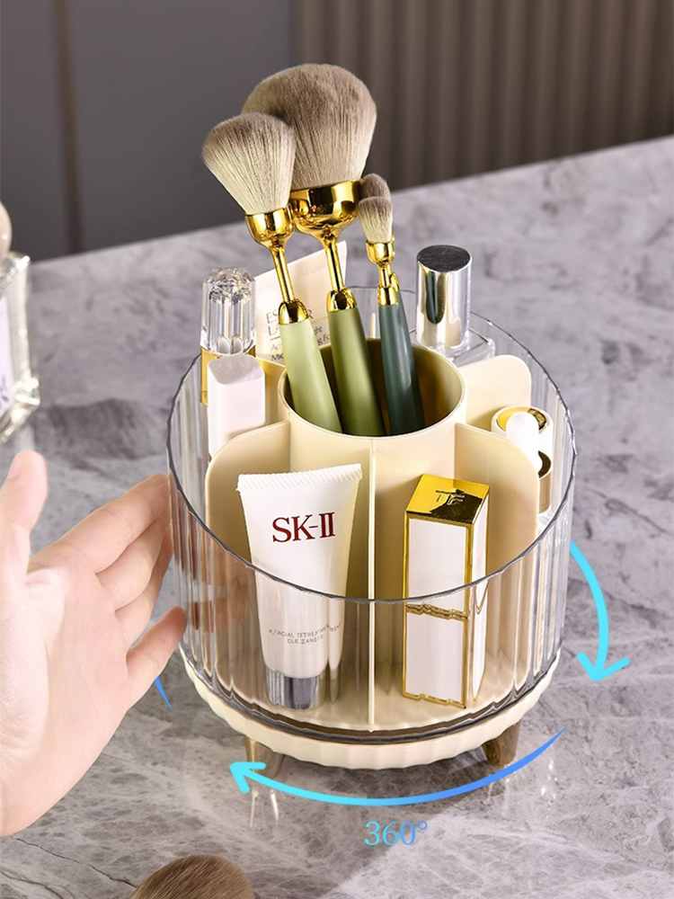 Makeup brush storage tube, tabletop, large capacity lipstick, cosmetics storage box, transparent rotating eyebrow pencil holder, storage shelf