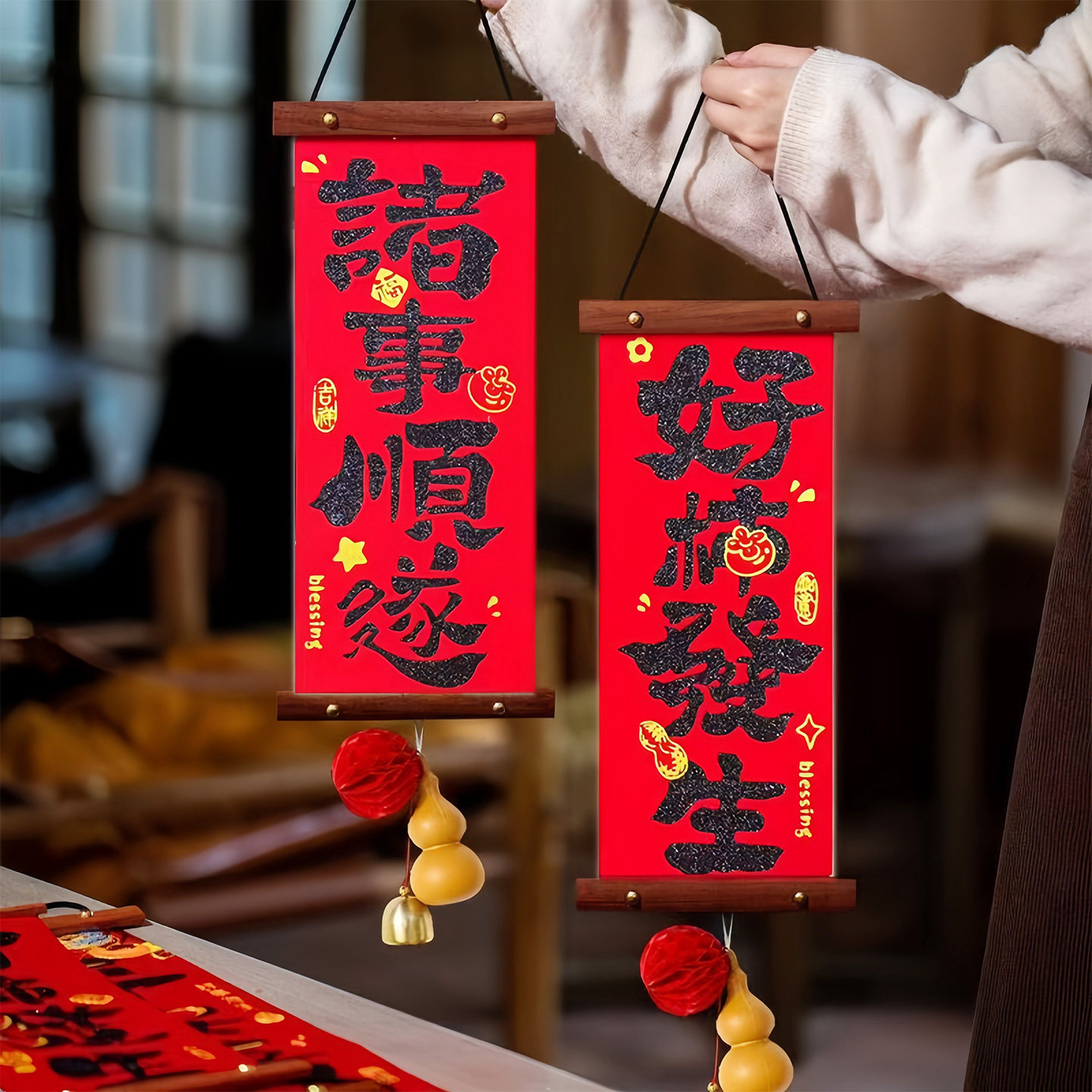 2026新年门挂对联过年马年春节挂件元旦福字挂饰喜庆春联布置道具