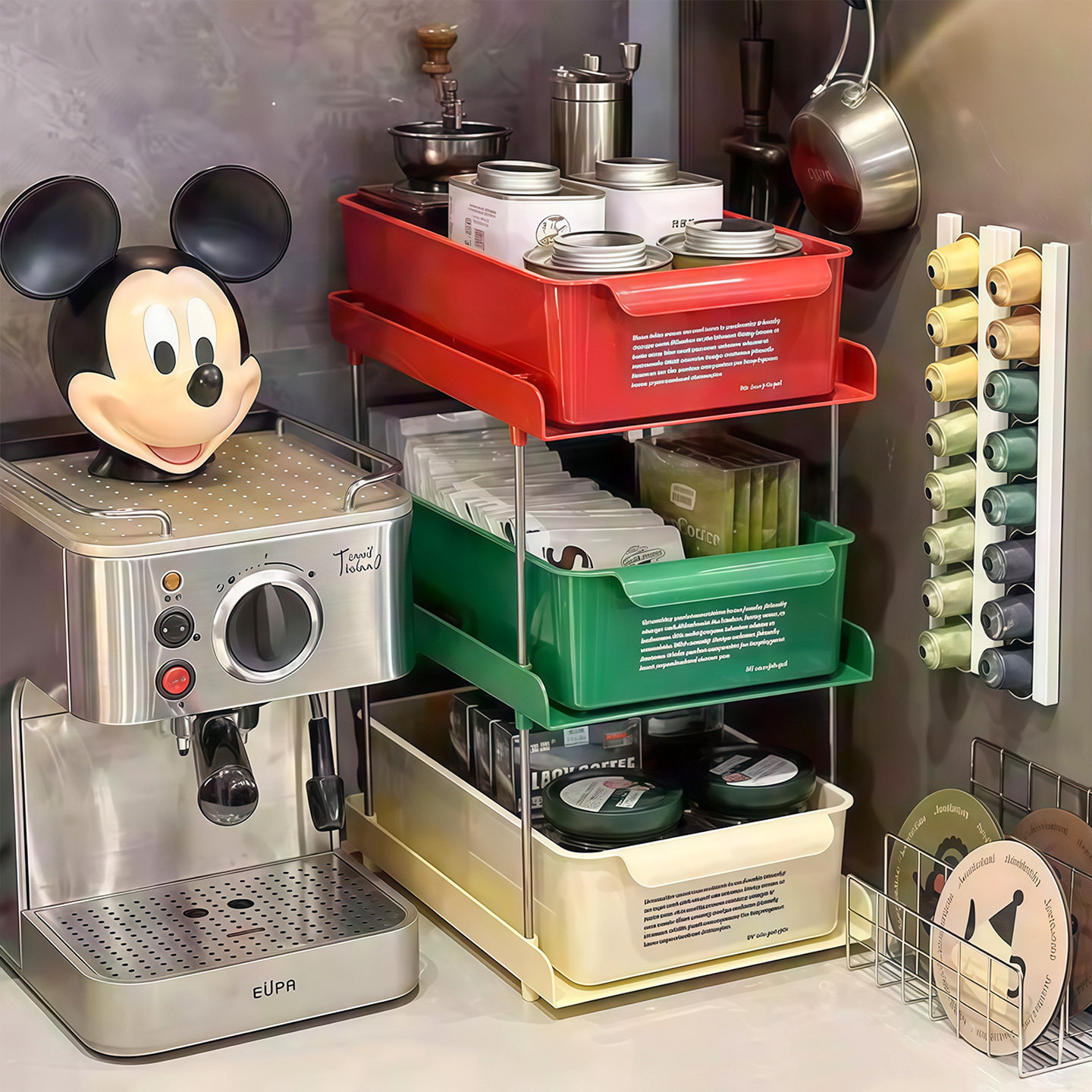 咖啡角桌面收纳盒抽屉式办公茶水间布置收纳架胶囊咖啡茶包置物架