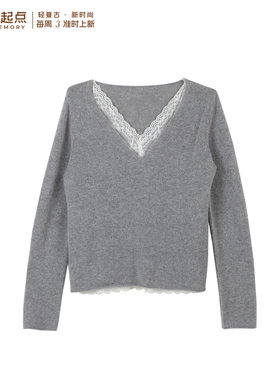 记忆的起点时尚休闲V领毛衣2026春季新款显瘦百搭针织衫70AC56020