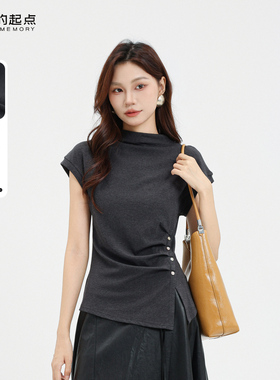 记忆的起点针织T恤衫女2025秋季新款短袖设计感休闲上衣69AQ38151