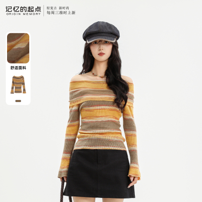 记忆的起点露肩毛衣2025秋季新款长袖一字肩针织上衣女69GQ57002