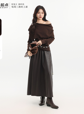 记忆的起点修身上衣套装女2025冬季新款半身皮裙两件套69GD88802