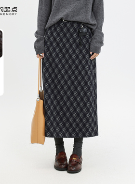 记忆的起点格子半身裙2025冬季新款高腰百搭显瘦格纹裙69AD63099