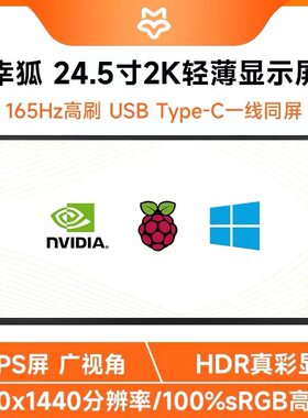 树莓派/电脑24.5英寸便携式显示器HDMI/Type-C接口带支架2K分辨率