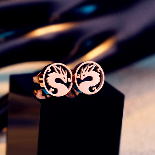 小龙钛钢耳钉女生肖旺财耳饰生肖