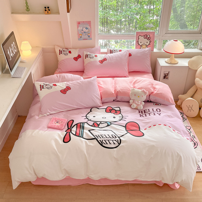 hellokitty凯蒂猫纯棉四件套全棉宿舍床上三件套床单被套哈喽KT粉