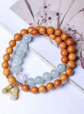 原创DiY檀香佛珠木质双圈手链