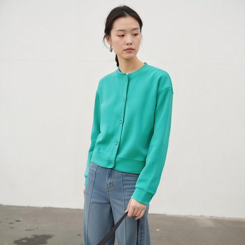 春季新款开衫纯色圆领长袖外套女装休闲外搭韩系小香风上衣棒球服