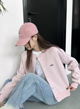 egg2025春秋新款女装韩版圆领棒球外套休闲开衫上衣短款卫衣长袖