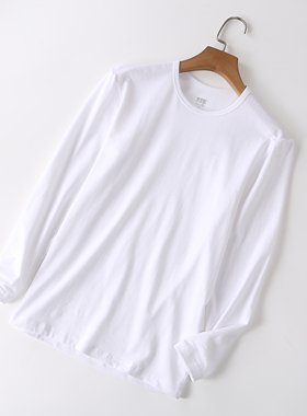 秋衣男上衣单件长袖纯棉薄款纯白色保暖内衣圆领贴身打底棉毛衫秋