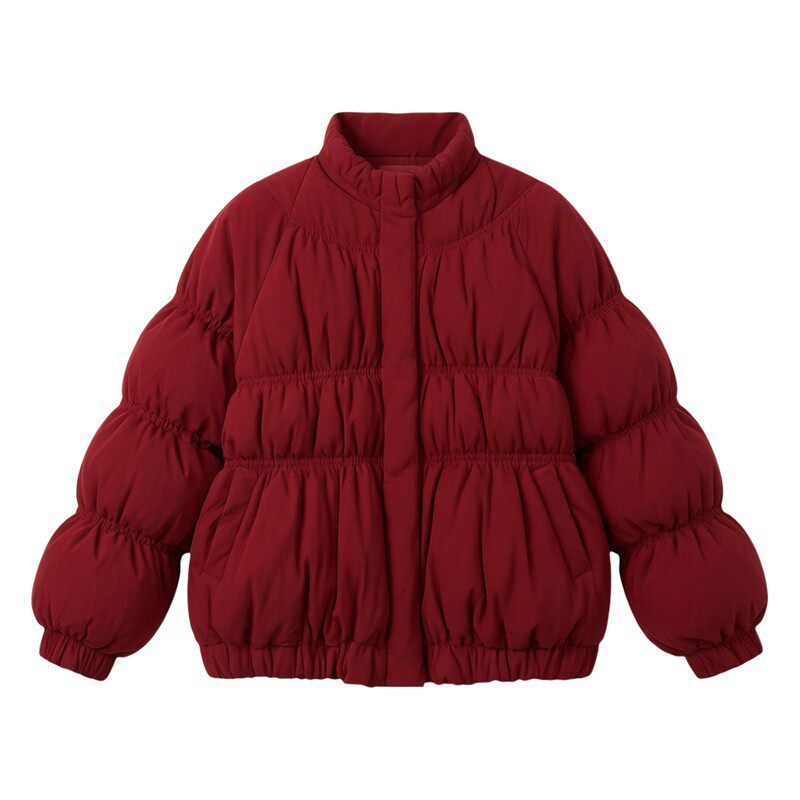 LUM 红色丝绒羽绒服女冬季新款休闲百搭90白鸭绒巨好看外套小个子
